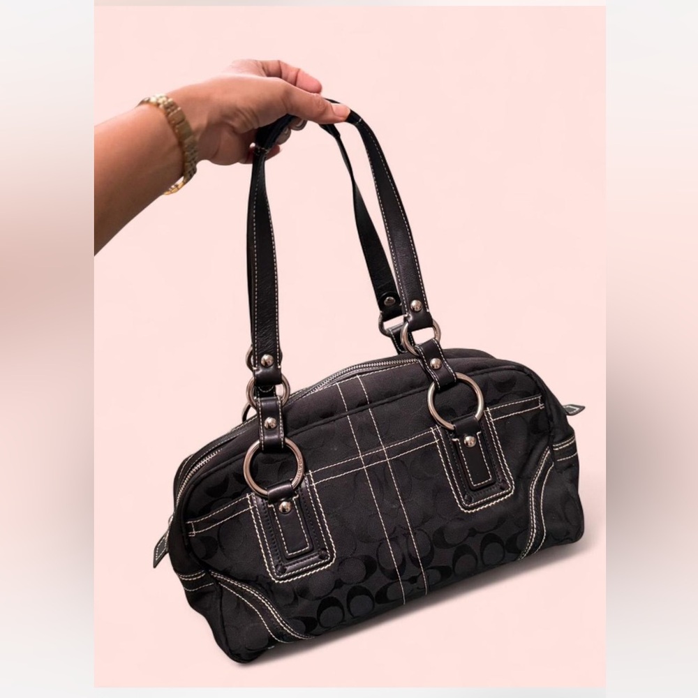 Coach Black Shoulder Bag with Stitch Detail